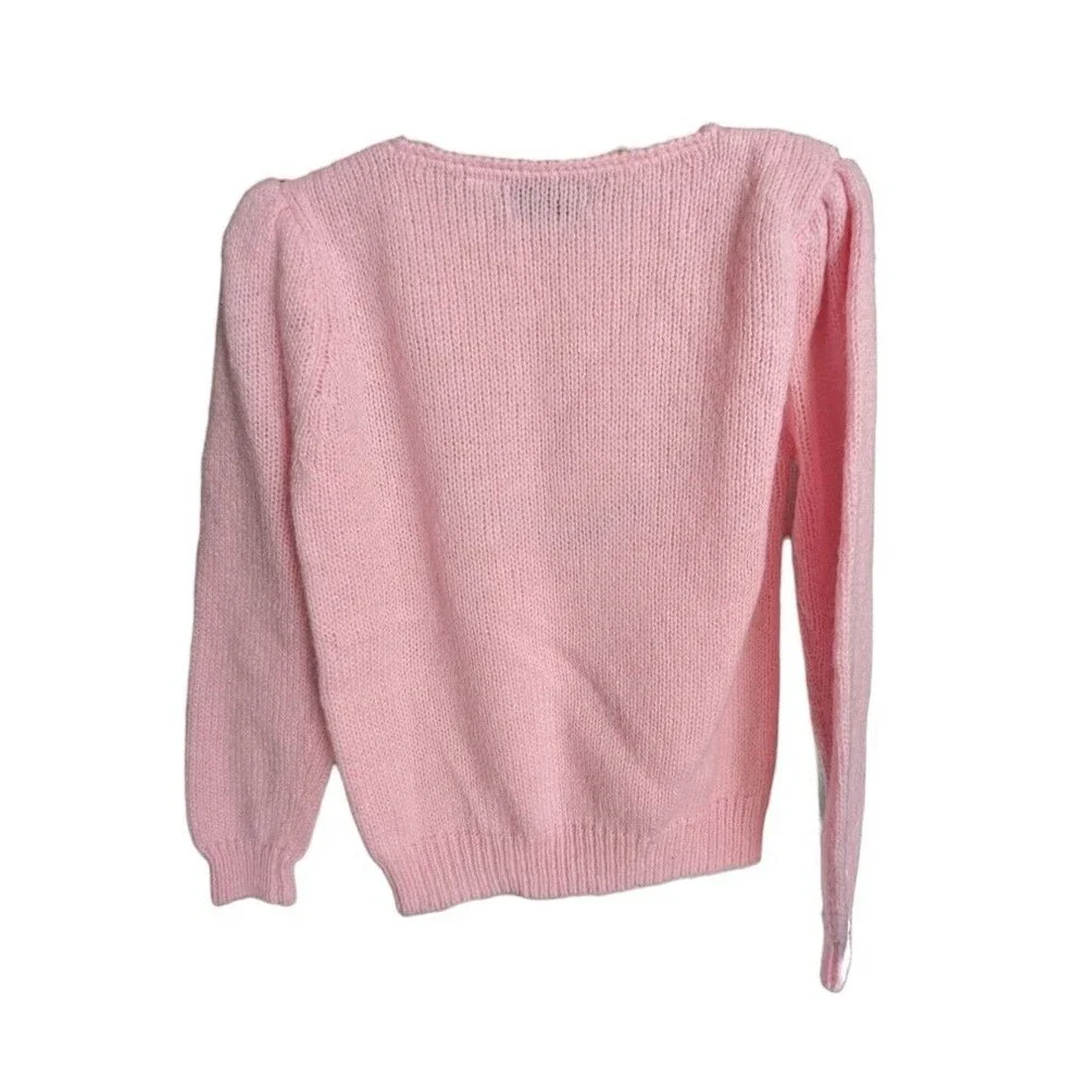 Sussan Kent Tinsel Sweater Women's M Bubblegum Pink V  Pullover 80's Vintage - Picture 3 of 6